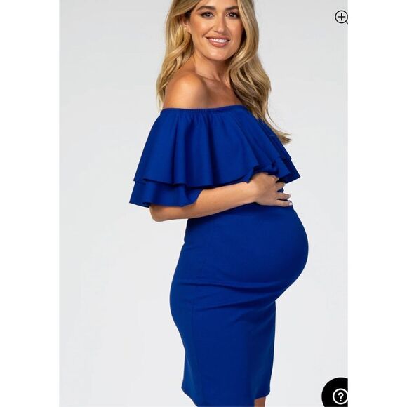 Hello MIZ Blue Double Layer Ruffle Off Shoulder Maternity Dress Size Small NWT - Picture 10 of 10